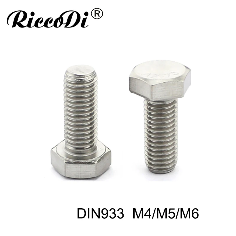 

DIN933 M4/M5/M6 Stainless Steel Hexagonal Screws Outer Hex Bolt Bolts For Electrical Machine Equipment Wheel Construction