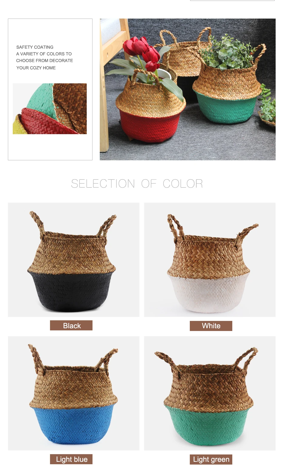 Бамбуковые корзины для грязного белья ручной работы, плетеная корзина из ротанга с соломенным плетением, цветочный горшок, корзина для растений