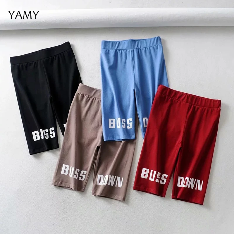 BUSS DOWN print Womens Biker Shorts High Waist skinny sexy Shorts Active Fitness Gym Summer Shorts Streetwear Slogan Shorts