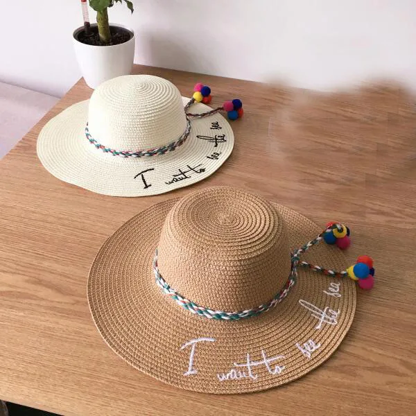 Бренд Ymsaid, шапка с вышитыми буквами и большими полями, летняя соломенная шляпа для девушек, Молодежные шляпы для женщин, козырек от солнца, пляжная кепка для отдыха