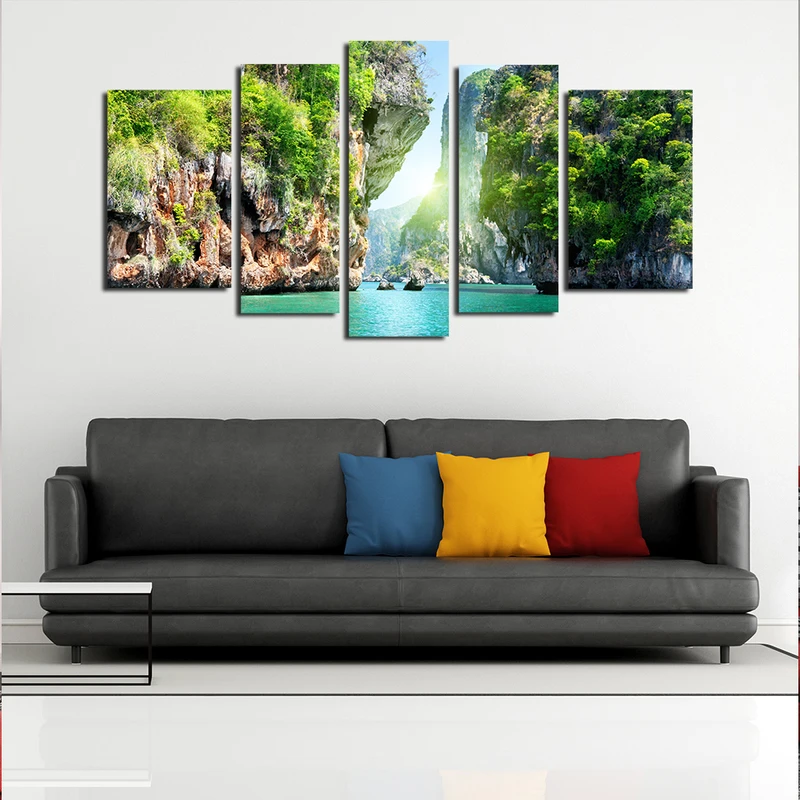 5 Panels Canvas Wall Decor Decals Scenery Wall Art Oil Painting Landscape Artwork for Living Room Wall Decorations (5)
