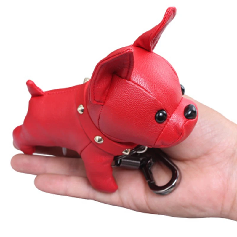 Bulldog Keychain Pu Leather Animal Dog Keyring Holder Bag Charm Trinket