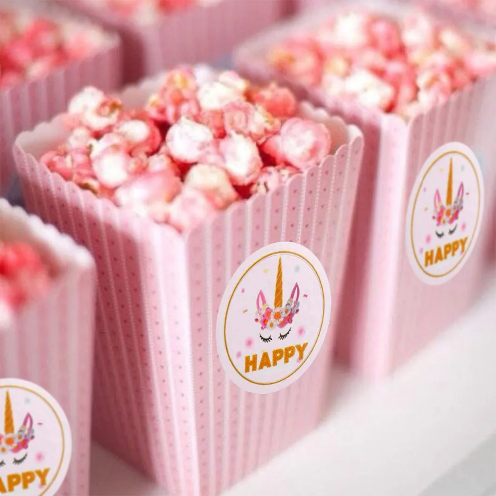 PATIMATE DIY Unicorn Party Sticker Water Bottle Wedding Favors Candy Box Stickers Birthday Party Decoration Unicorn Sticker Box