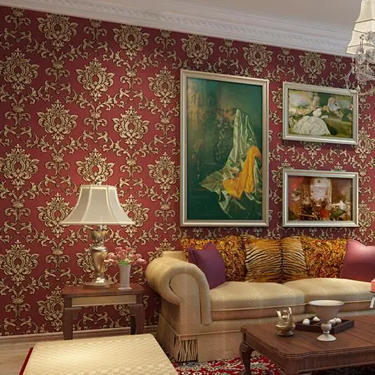 Online Vintage European Luxury Homes Decor Beige Red Damask Vintage European Luxury Homes Decor Beige Red Damask Wallpaper For Walls 3 D Bedroom Living Room Nonwoven Wall Paper Rolls