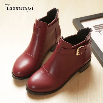 

Taomengsi Women's Boots New Style Retro PU Side Zipper Pointed Rough with Boots Non-slip Solid Color Low Heel Ladies Boots