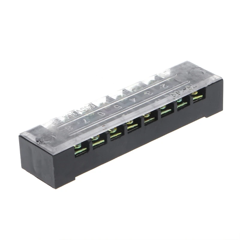 

600V 15A 8 Positions Dual Rows Covered Barrier Screw Terminal Block Strip