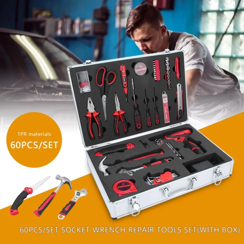 

(Ship From DE)60PCS/SET Professional Steel Socket Wrench Repair Tools Set Home Repair Hand Tool Kit With Storage Box Case