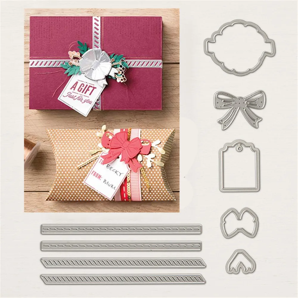 

9PCS All The Presents bow Metal Cutting Dies Stamp Stencil for DIY Scrapbooking Photo Album Embossing Decorative Craft Die