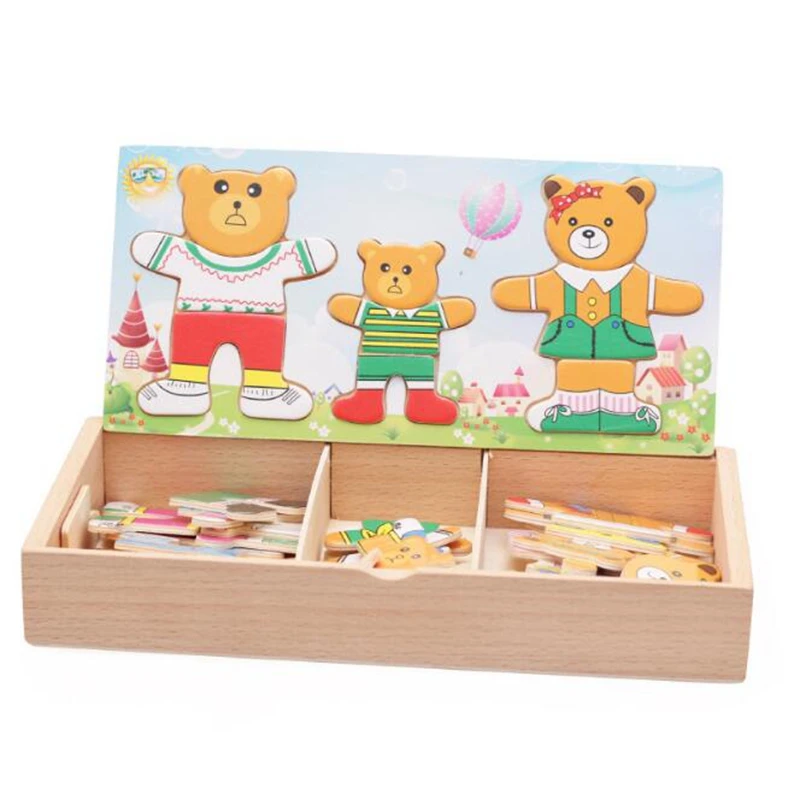 

Creativ 1-4 sets of wooden boxes bears to wear clothes games toys baby puzzles puzzle fun development intelligence toys gifts