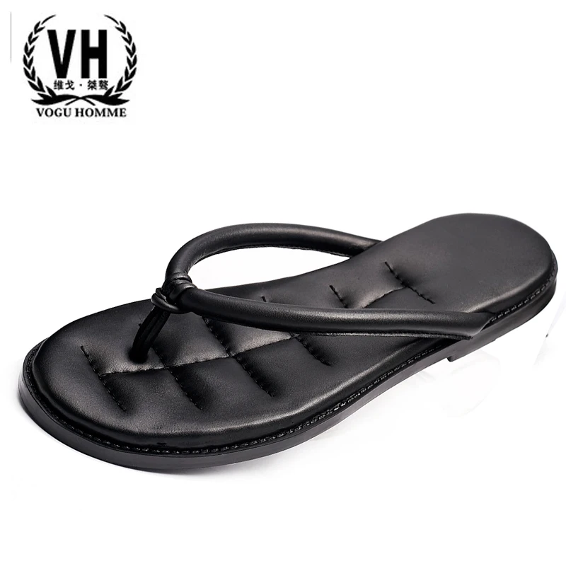 

summer sandals Sneakers Men Slippers Flip Flops beach shoes men's British all-match cowhide British retro Genuine Leather