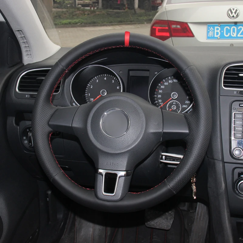 HuiER ручного шитья рулевого колеса автомобиля крышки красный маркер для Volkswagen Golf 6 Mk6 VW Polo Sagitar Бора Сантана Jetta MK5 2010-2013