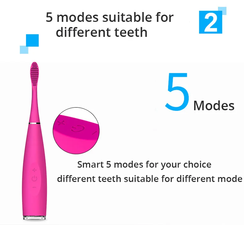 Звуковая электрическая зубная щетка силиконовый гель Сделано 5 видов вибрации глубоко для чискти, зубная гигиена Водонепроницаемый usb зарядка зубная щетка