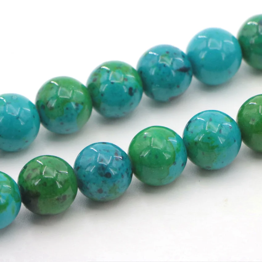 1 High Quality 4-14mm natural Dark green semi-precious Round ball Phoenix stone loose beads for DIY Fashion charms (12)