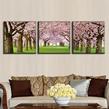 

3 Pcs Modern Landscape Paintings Canvas Print The Peach Blossom Avenue Wall Art Top Home Decoration Unframed