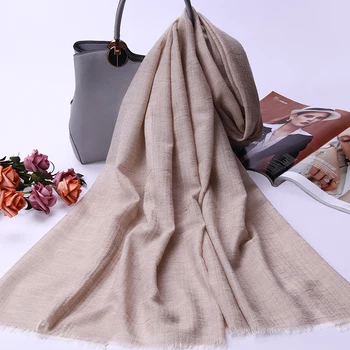 

Autumn Winter 100% Fine Wool Scarf Shawl Wrap For Women Ladies 2019 Luxury Wave Design Solid Warm Soft Pashmina Scarves 195x75cm