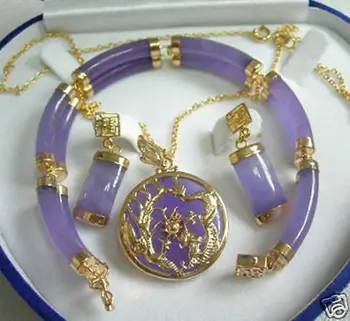 

Lucky Purple Jadeite Pendant Bracelet and Earring Set jade crystal