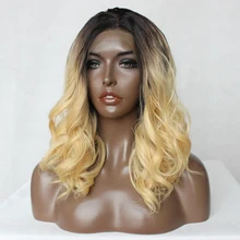 Maycaur 16 дюймов натуральные волнистые синтетические волосы на кружеве парик Омбре короткие волосы боб кружевные парики мягкие и шелковистые 1B/30 1B/розовый 1B/613