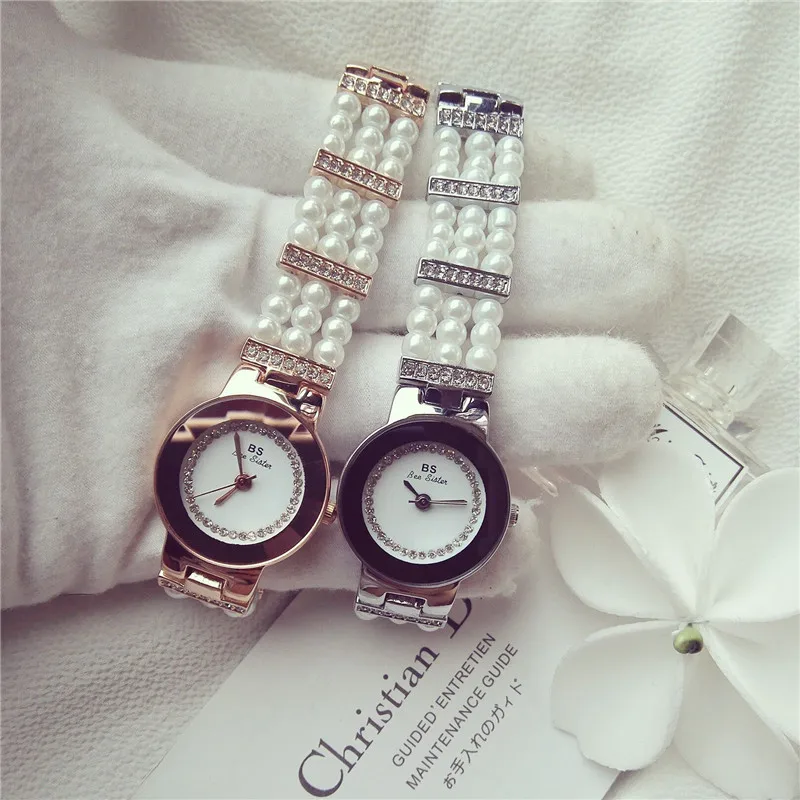 

Bs Luxury brand Women Rhinestone Watches Lady Diamond Dress Watch pearl  Bracelet Wristwatch ladies Crystal Bracelet Watch