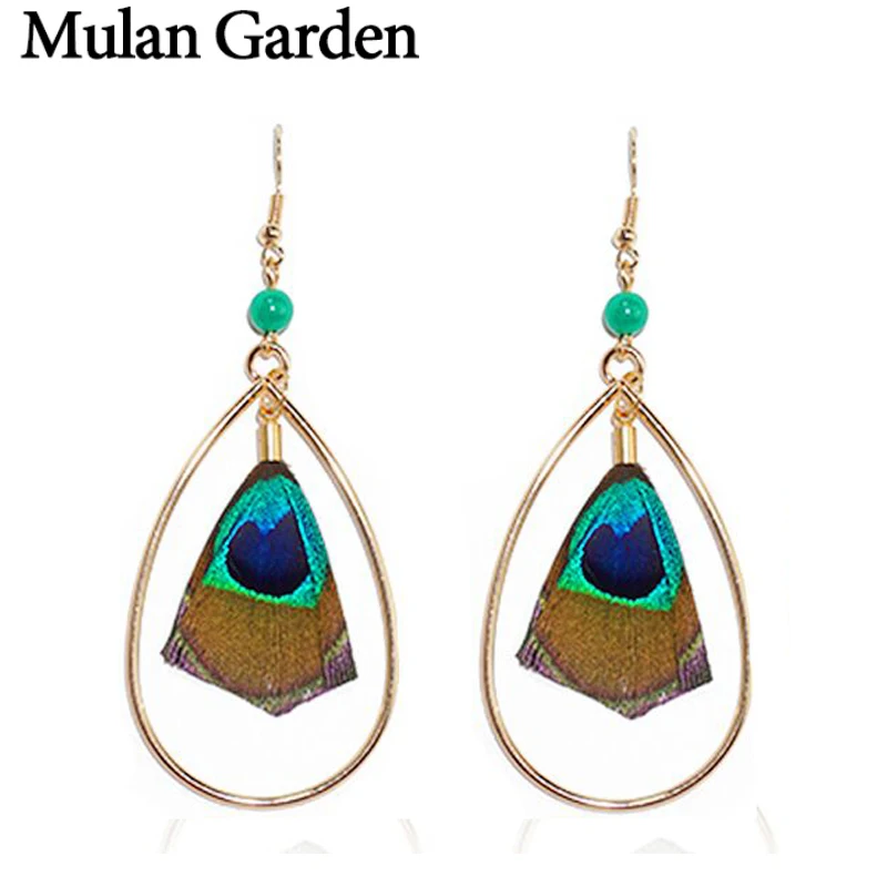 

Mulan Garden Ethnic Bohemian Nature Peacock Feather Earrings for Women Big Statement Earrings Fashio Jewelry 2018 Christmas Gift