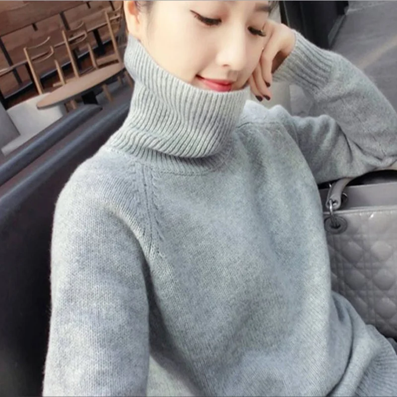 

JINJIAXIAN 2019 clearance cashmere sweater female high collar sweater 100 stand loose base knitted sweater sell hot