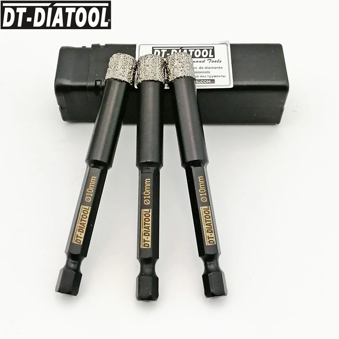 

DT-DIATOOL 3pieces fast-fit Hex shank Vaccum Brazed Dry Diamond Drilling Core Bits Hole Saw Dia 10mm with Wax inside for cooling