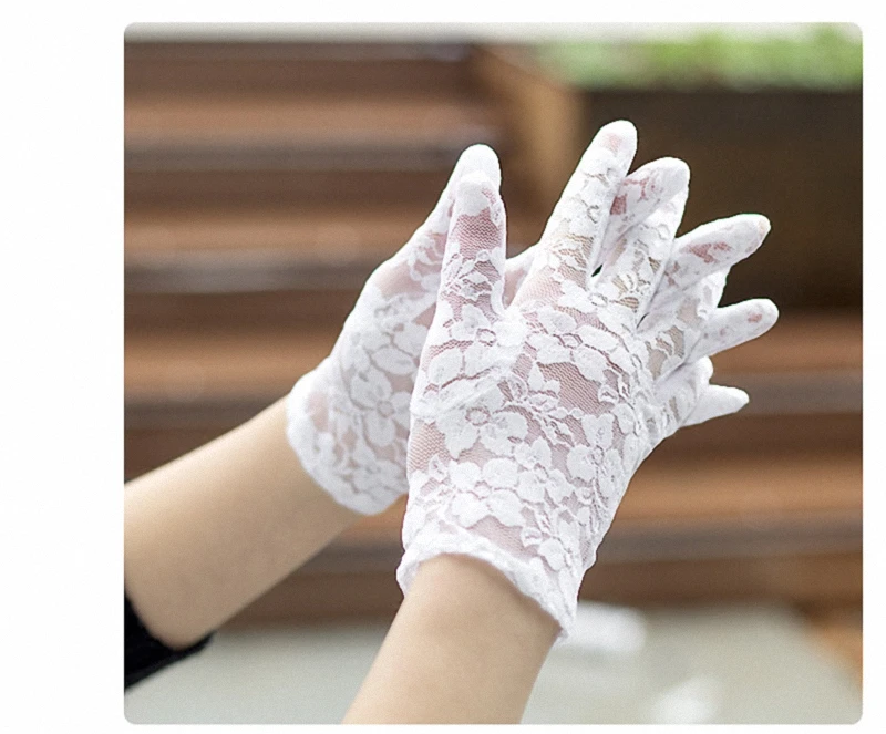 Новые летние женские солнцезащитные короткие кружевные перчатки с защитой от УФ-лучей, кружевные перчатки для вождения, женские вискозные официальные перчатки, G003-black