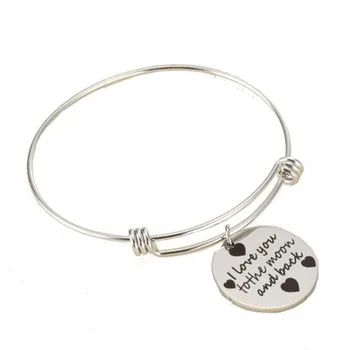 

Hot Sale In Europe America Stainless Steel Movable Elastic Bracelet I love you to the moon and back Adjustable Bracelet Jewelry