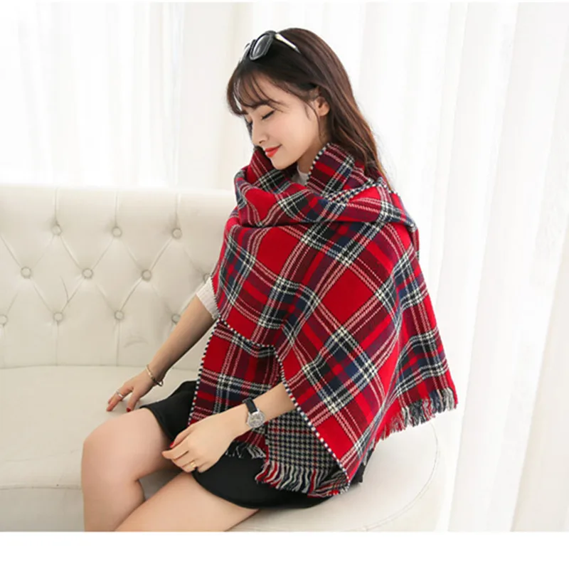 Fashion Women Chic Large Red font b Tartan b font Scarf Wrap Shawl Stole Two Side