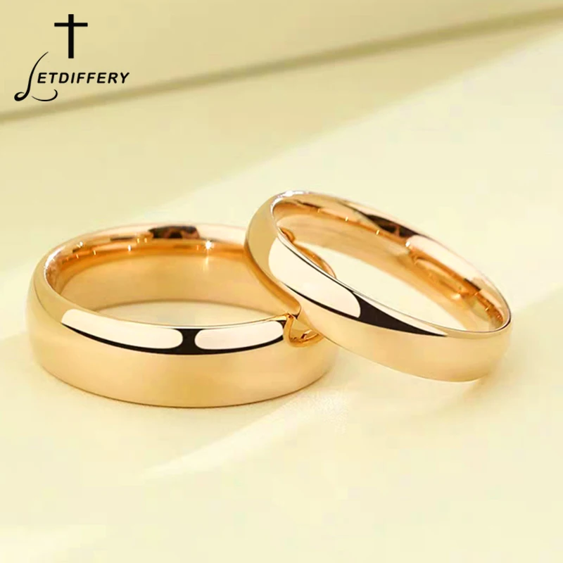 Letdiffery Simple 2/4/6/8mm Stainless Steel Wedding Rings Golden Smooth Women Men Couple Ring Fashion Jewelry - Image 2