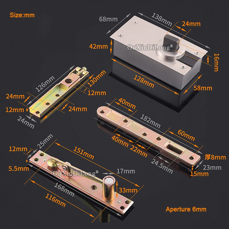 High Quality 1Set Heavy Duty Door Pivot Hinges 360 Degree Rotary Floor Spring Door Hinges Install Up and Down Load-bearing 400KG