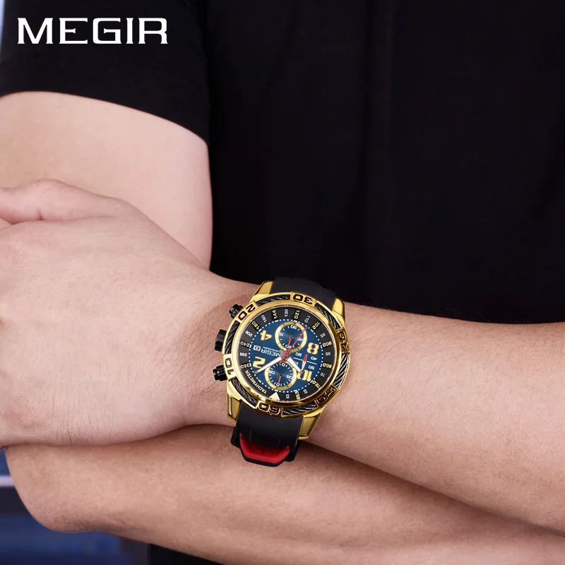 MEGIR силиконовые спортивные часы для мужчин Relogio Masculino лучший бренд класса люкс Хронограф армейские военные часы мужские кварцевые наручные часы