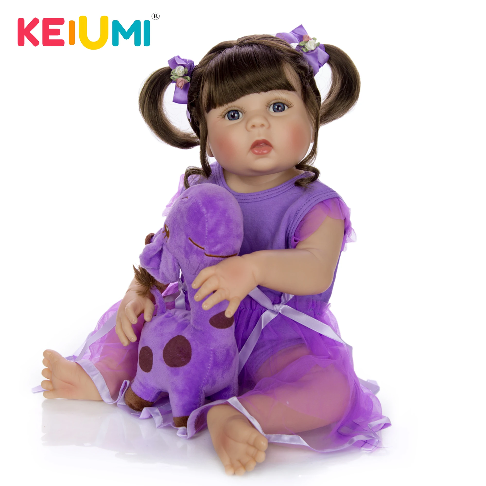 

KEIUMI New Design Cute 23' Reborn Doll Corpo De Silicone Inteiro Realista Lifelike Toddler Doll Girl For Surprise Christmas Gift