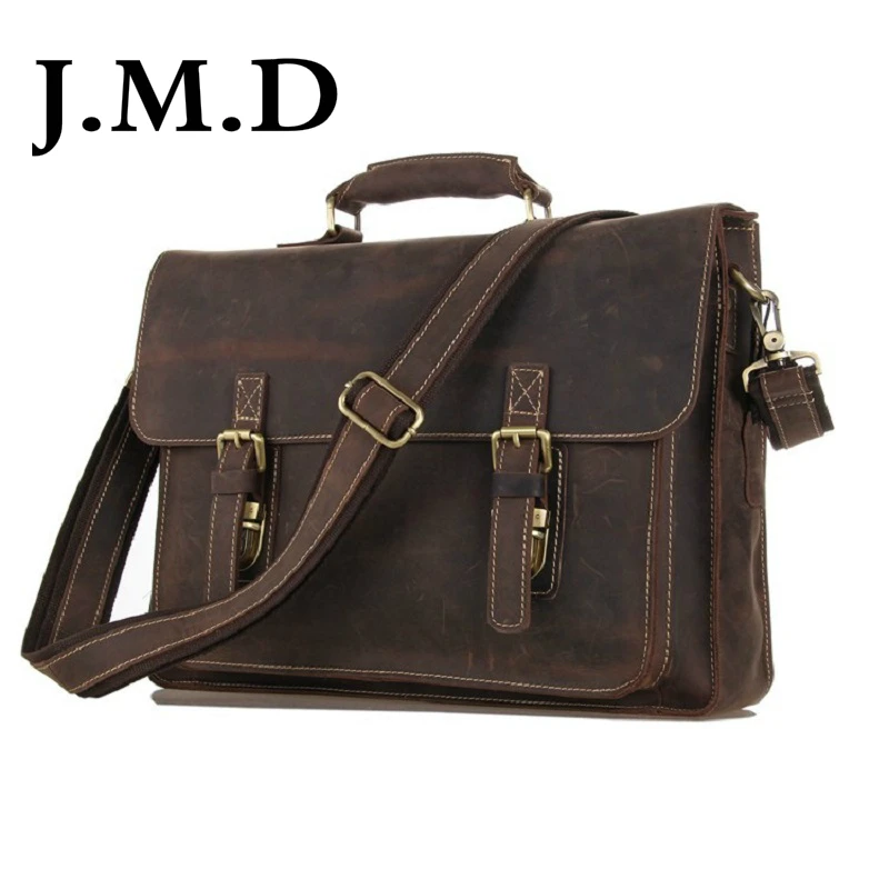 

J.M.D Crazy Horse Leather Men's Brown Shoulder Messenger Bag Cross Body Bag Briefcases Handbags 7205