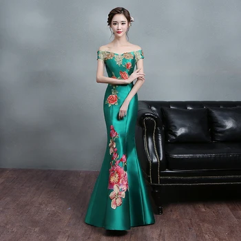

Noble Women Embroidery Mermaid Dress Sexy Off Sholder Prom Party Gowns Vintage Stage Show Clothes Elegant Evening Dresses