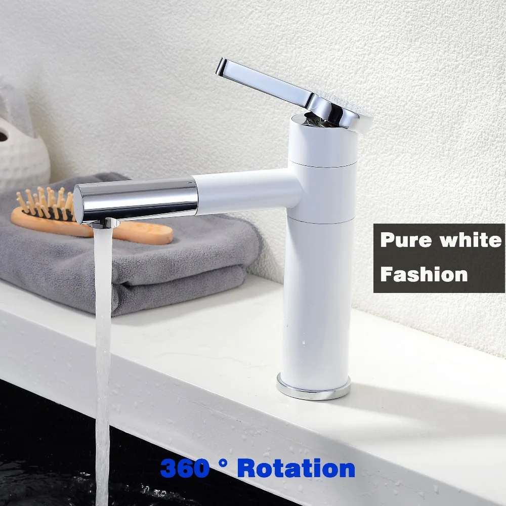 Bathroom pure white paint brass swivel spout basin Mixer Taps high