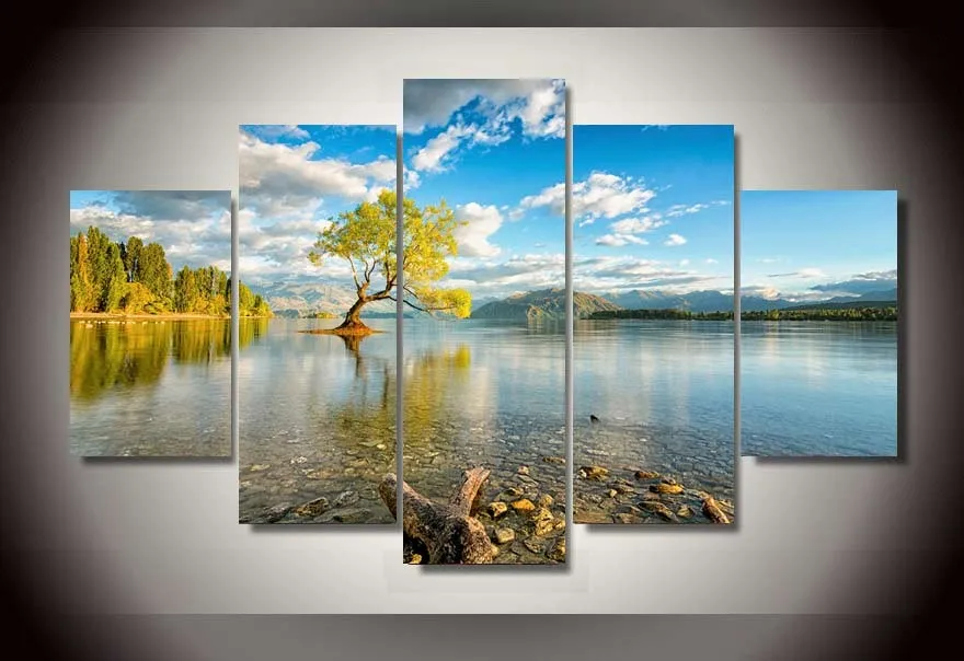 

Water features Tree in the Transparent Clear water Painting Home Decoration Wall Canvas Art 5 Piece Modern Hd Picture Frameless