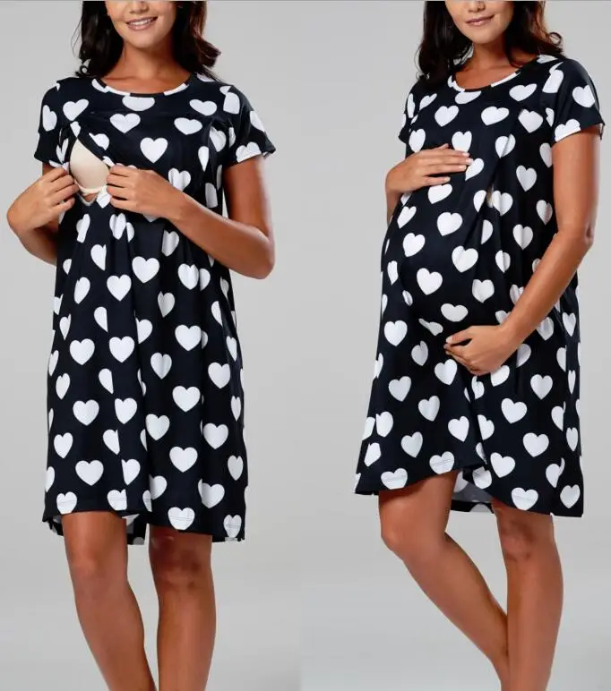 3 в 1, летняя Ночная рубашка в горошек для кормящих, ночная рубашка, больничное платье,, платье для беременных и беременных, мягкое платье для грудного вскармливания - Цвет: B