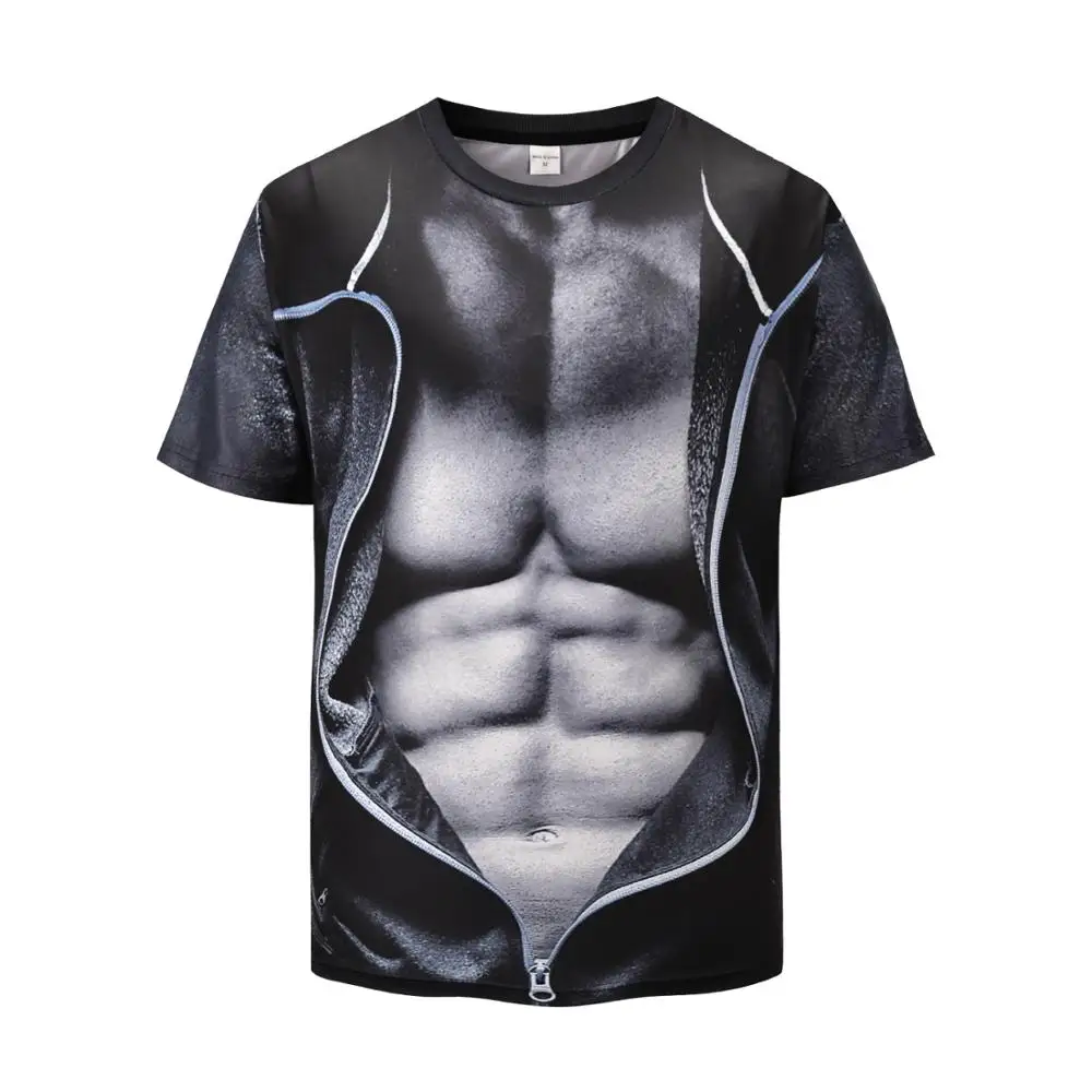 

Funny 3D Muscle Print Black T Shirt for Men Short Sleeve Couple t shirt Cool Fake pectorales streetwear Man Hip Hop Tops