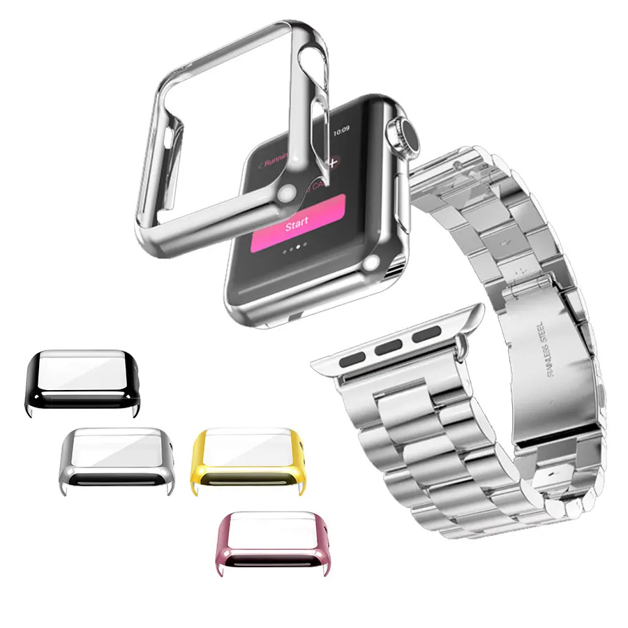 

Electroplate Metal Plated PC Protective Bumper Case With Screen Protector For iWatch Full Protective Watch Case For Apple Watch