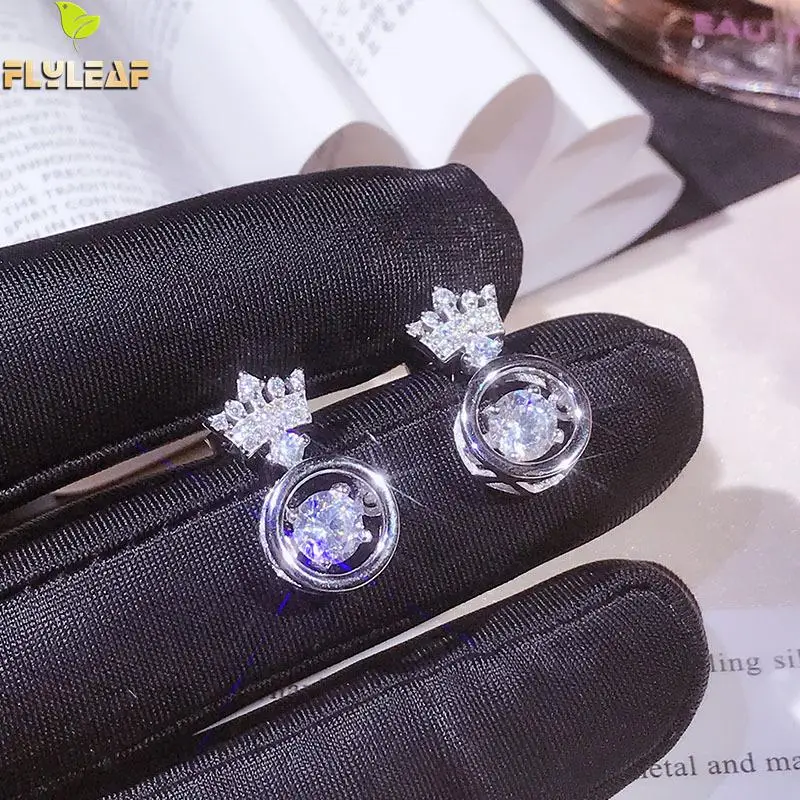 

Flyleaf 925 Sterling Silver Stud Earrings For Women Luxurious Crown Cubic Zirconia Earings Fashion Jewelry Wedding High Quality