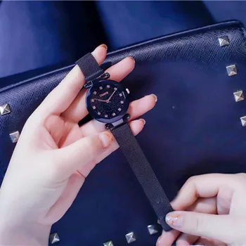 

Hot Women Starry Sky Masonry Watch Magnet Strap Buckle Alloy Belt Watch Birthday Gift HD88