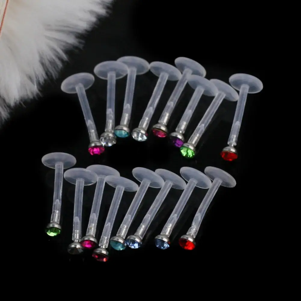

16pcs Surgical Steel Rhinestone Bioplast Labret Ear Tragus Cartilage Earring Lip Ring Zircon Opal Stone Piercing Body Jewelry