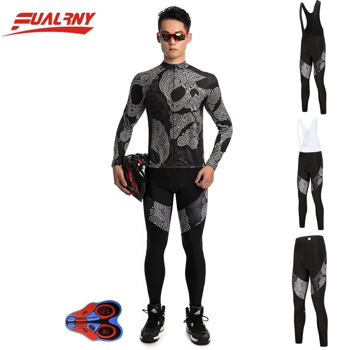 2018 FUALRNY cycling jersey long sleeve men with pants cycling set mtb bike wear cycling clothing for ropa 9D gel Skull flower