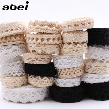 

30Yards White Cotton Lace Trims Black Cotton Material Handmade Patchwork DIY Hometexile Ribbon Beige Clothing Decorative Ribbon