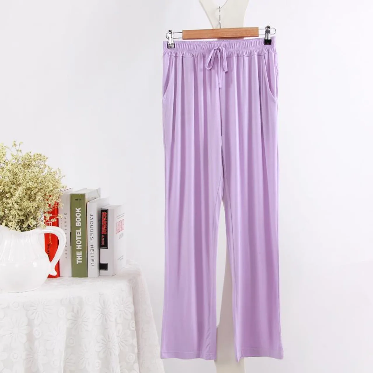 Модальные женские летние брюки для сна плюс размер однотонные брюки для дома для женщин домашние брюки - Цвет: Фиолетовый