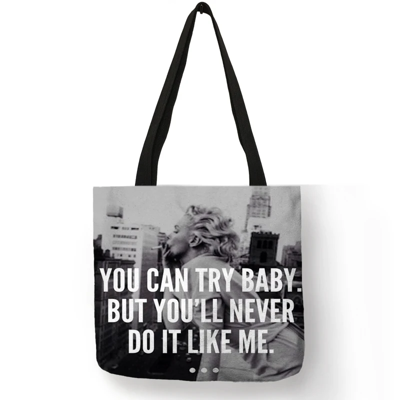 Индивидуальные известные Монро многоразовые хозяйственные сумки эко льняные сумки с цитатами печати женские модные сумки - Цвет: 020