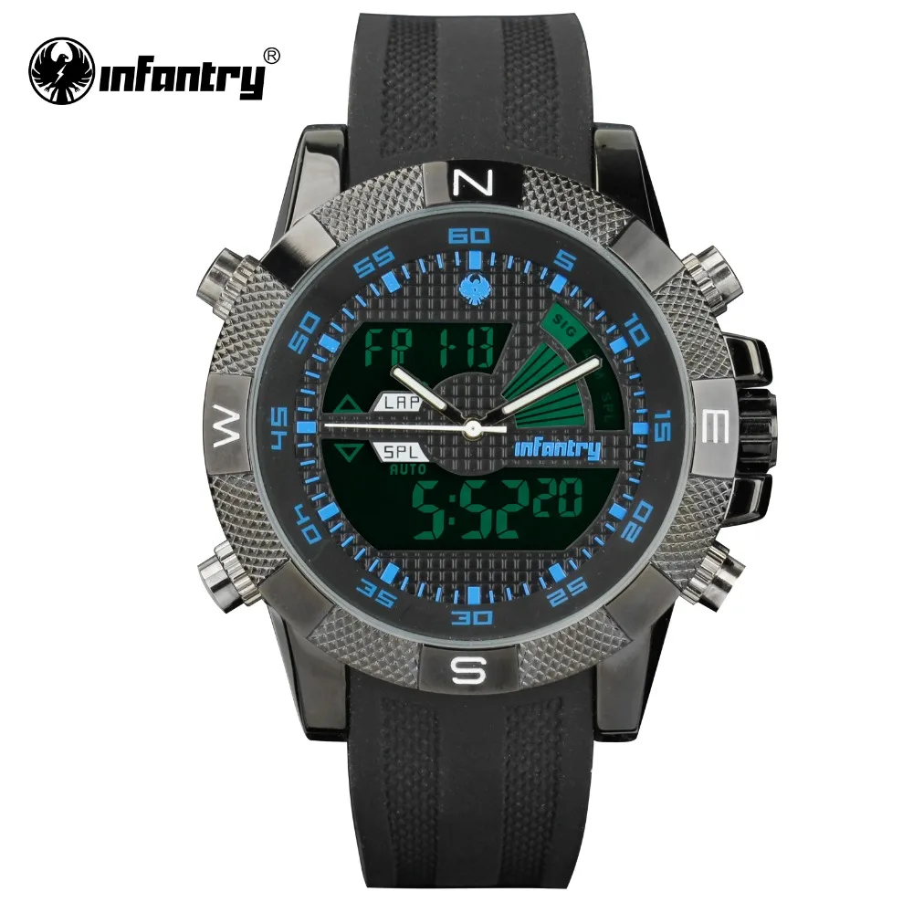 

INFANTRY Men Watches Relojes Deportivos Clock Sport Quartz Watches for Mens 2017 LCD Digital Rubber Watch Aviator Pilot Style