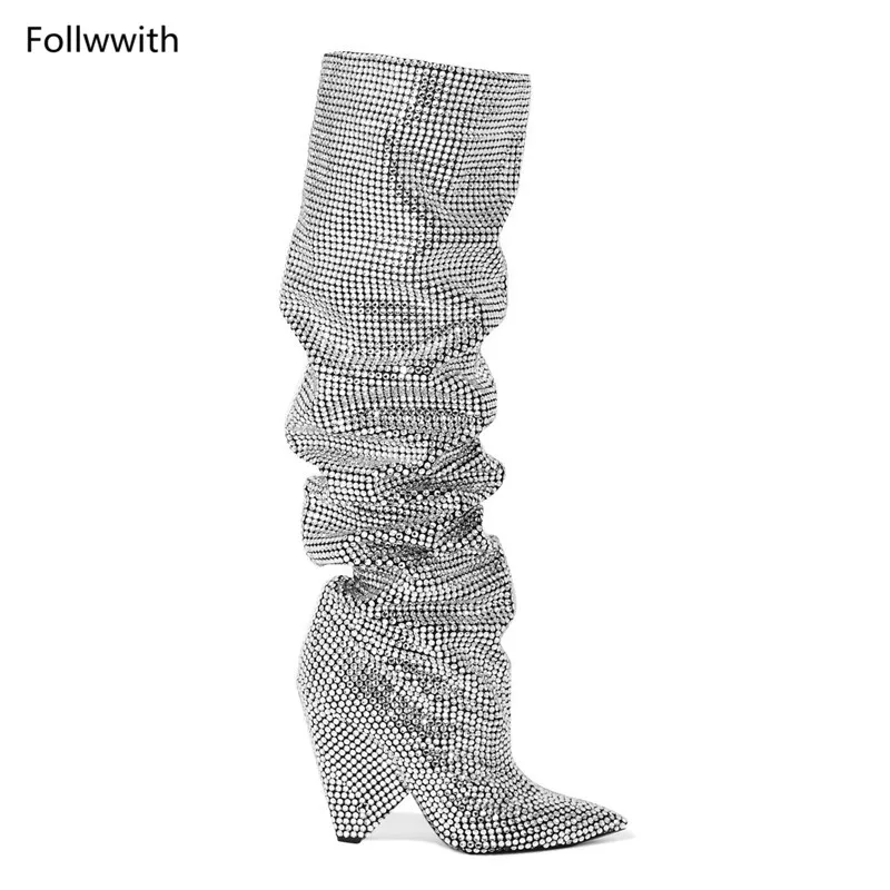 La Zapatos 2018 Estilos Nuevo Mujeres as 1 Caliente Cuero Pic As Botas Real Pic multi Largo Bling Rodilla Mujer Cristal as Riri Rhinestons Pic Cubierta crystal 0wwqav7