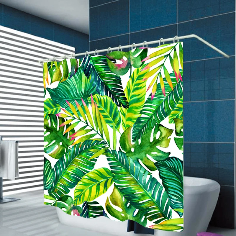 

Urijk 3D Digital Print Green Leaf Hook Waterproof Shower Curtain For Bathroom Shower Home Decoration Polyester
