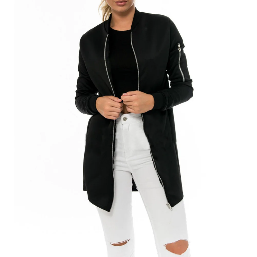 

New Fashion Zipper Bomber Jacket Women Basic Coats Ladies Winter Coat Top Long Sleeve Stretchy Surcoat Outwear Outfits S-XXL
